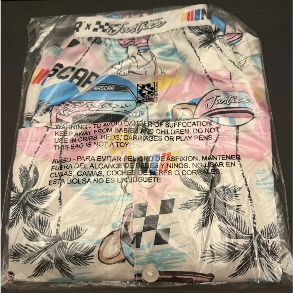 NWT! NASCAR + Justice Girls S (7/8) Pajama Lounge 3pc Short Shirt Mask Sleep Set